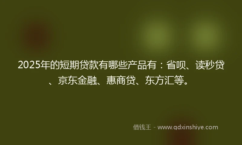 2025年的短期贷款有哪些产品有：省呗、读秒贷、京东金融、惠商贷、东方汇等。