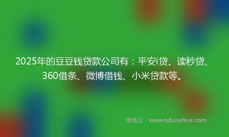 2025年的豆豆钱贷款公司有：平安i贷、读秒贷、360借条、微博借钱、小米贷款等。