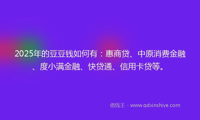 2025年的豆豆钱如何有：惠商贷、中原消费金融、度小满金融、快贷通、信用卡贷等。