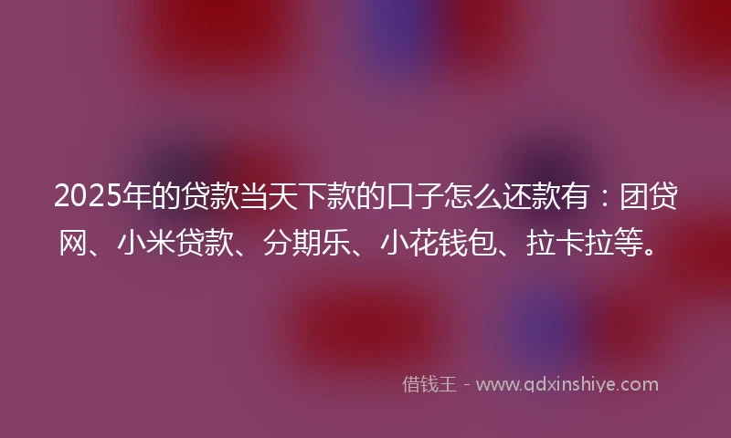 2025年的贷款当天下款的口子怎么还款有:团贷网、小米贷款、分期乐、小花钱包、拉卡拉等。
