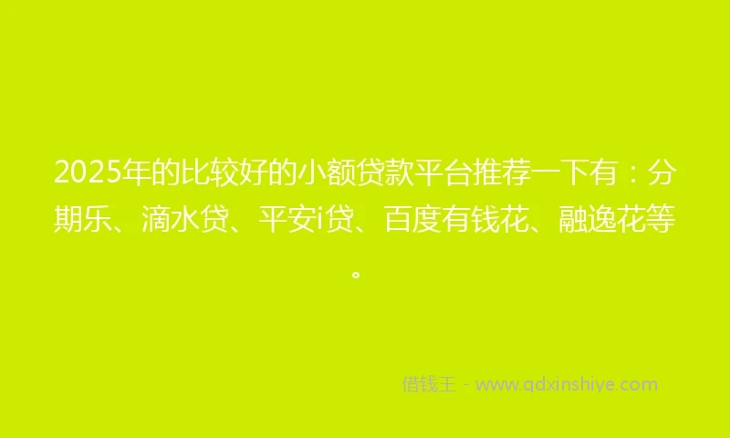 2025年的比较好的小额贷款平台推荐一下有：分期乐、滴水贷、平安i贷、百度有钱花、融逸花等。