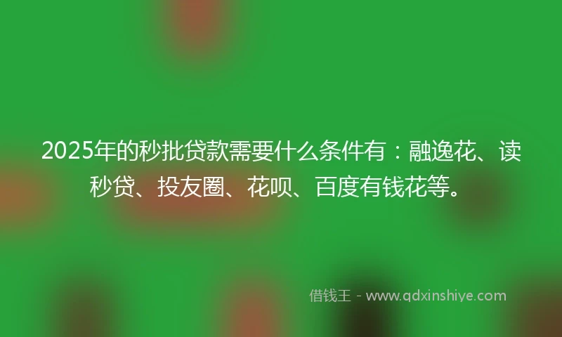 2025年的秒批贷款需要什么条件有：融逸花、读秒贷、投友圈、花呗、百度有钱花等。