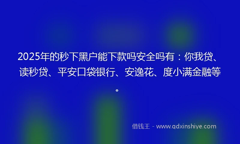 2025年的秒下黑户能下款吗安全吗有：你我贷、读秒贷、平安口袋银行、安逸花、度小满金融等。