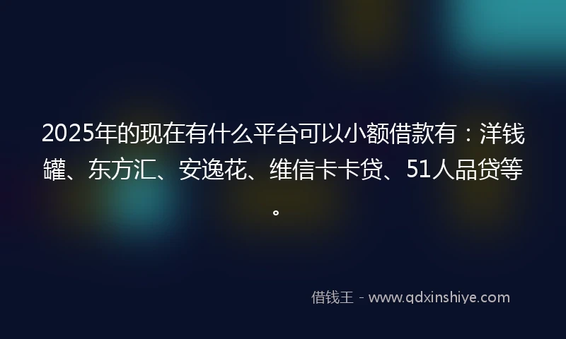 2025年的现在有什么平台可以小额借款有：洋钱罐、东方汇、安逸花、维信卡卡贷、51人品贷等。
