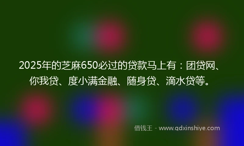 2025年的芝麻650必过的贷款马上有:团贷网、你我贷、度小满金融、随身贷、滴水贷等。