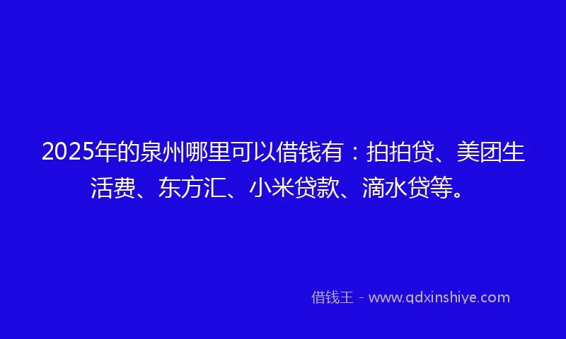 2025年的泉州哪里可以借钱有：拍拍贷、美团生活费、东方汇、小米贷款、滴水贷等。