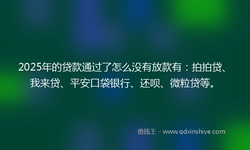 2025年的贷款通过了怎么没有放款有：拍拍贷、我来贷、平安口袋银行、还呗、微粒贷等。
