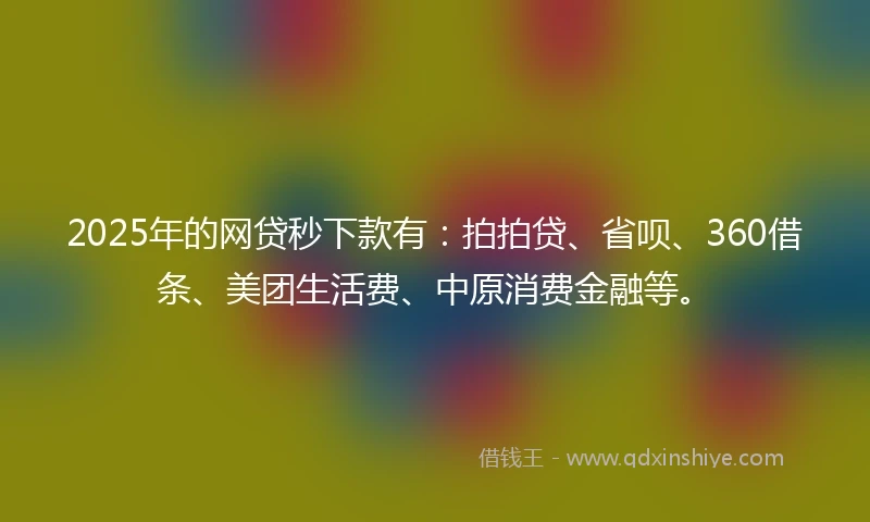 2025年的网贷秒下款有：拍拍贷、省呗、360借条、美团生活费、中原消费金融等。