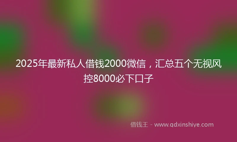 2025年最新私人借钱2000微信，汇总五个无视风控8000必下口子