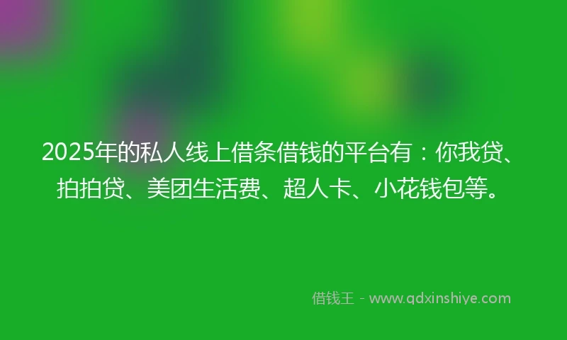 2025年的私人线上借条借钱的平台有：你我贷、拍拍贷、美团生活费、超人卡、小花钱包等。