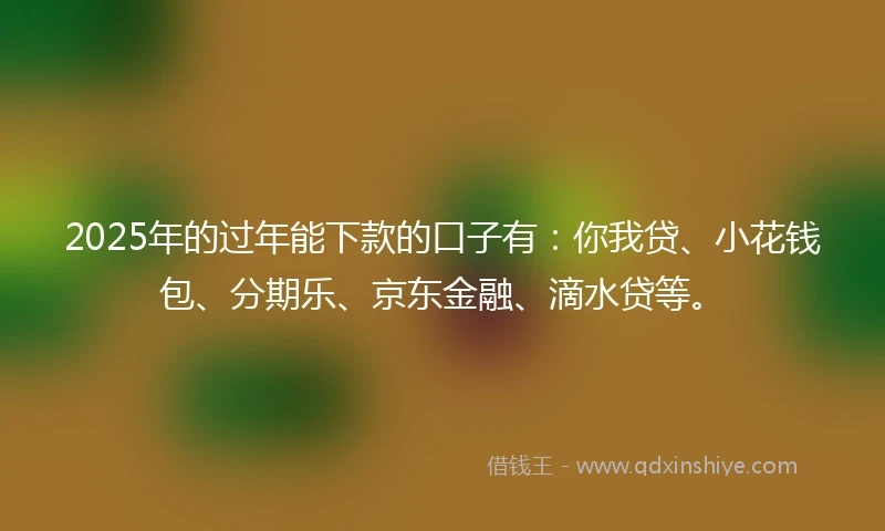 2025年的过年能下款的口子有：你我贷、小花钱包、分期乐、京东金融、滴水贷等。
