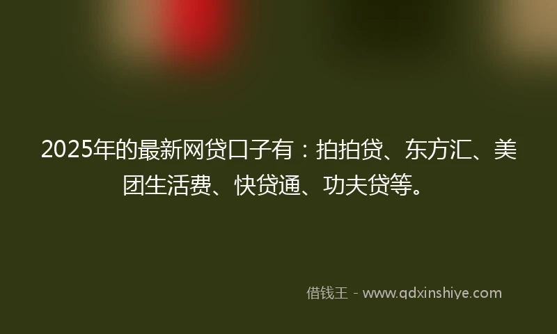 2025年的最新网贷口子有：拍拍贷、东方汇、美团生活费、快贷通、功夫贷等。