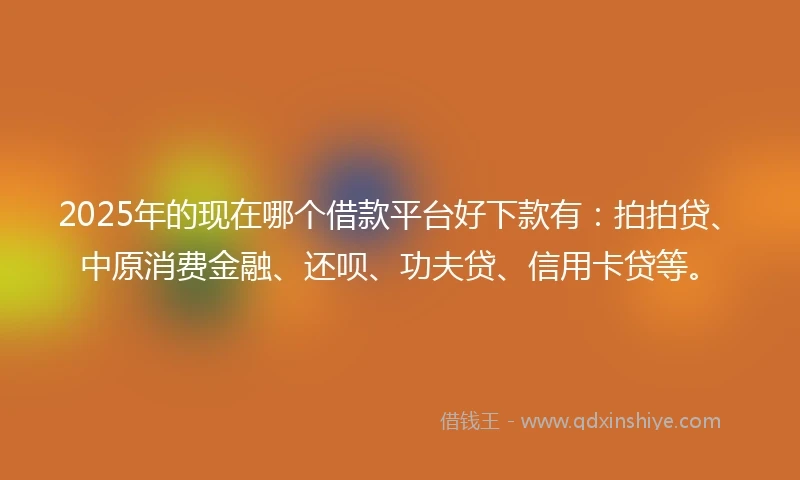 2025年的现在哪个借款平台好下款有：拍拍贷、中原消费金融、还呗、功夫贷、信用卡贷等。