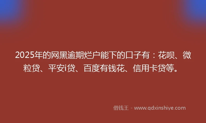 2025年的网黑逾期烂户能下的口子有：花呗、微粒贷、平安i贷、百度有钱花、信用卡贷等。
