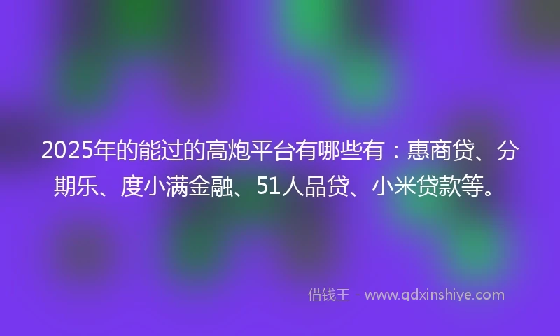 2025年的能过的高炮平台有哪些有：惠商贷、分期乐、度小满金融、51人品贷、小米贷款等。