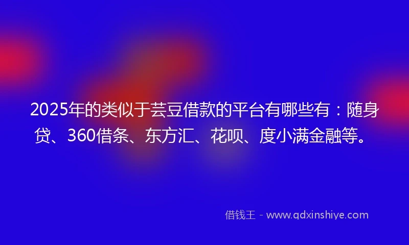 2025年的类似于芸豆借款的平台有哪些有：随身贷、360借条、东方汇、花呗、度小满金融等。