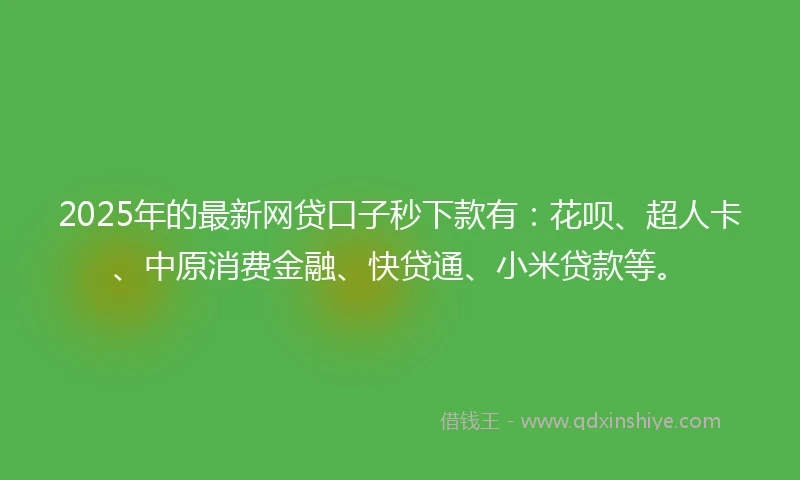 2025年的最新网贷口子秒下款有：花呗、超人卡、中原消费金融、快贷通、小米贷款等。