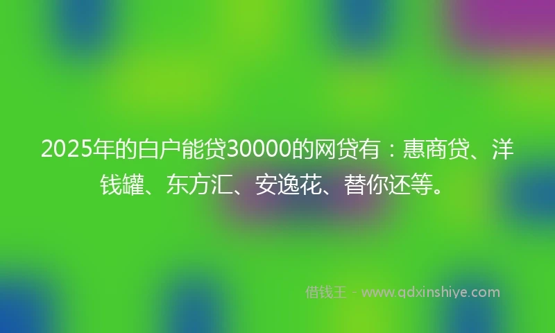 2025年的白户能贷30000的网贷有：惠商贷、洋钱罐、东方汇、安逸花、替你还等。