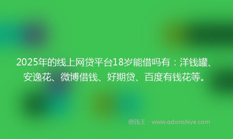 2025年的线上网贷平台18岁能借吗有：洋钱罐、安逸花、微博借钱、好期贷、百度有钱花等。