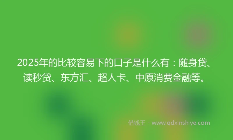 2025年的比较容易下的口子是什么有：随身贷、读秒贷、东方汇、超人卡、中原消费金融等。