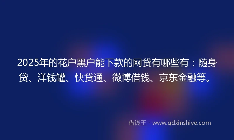 2025年的花户黑户能下款的网贷有哪些有：随身贷、洋钱罐、快贷通、微博借钱、京东金融等。