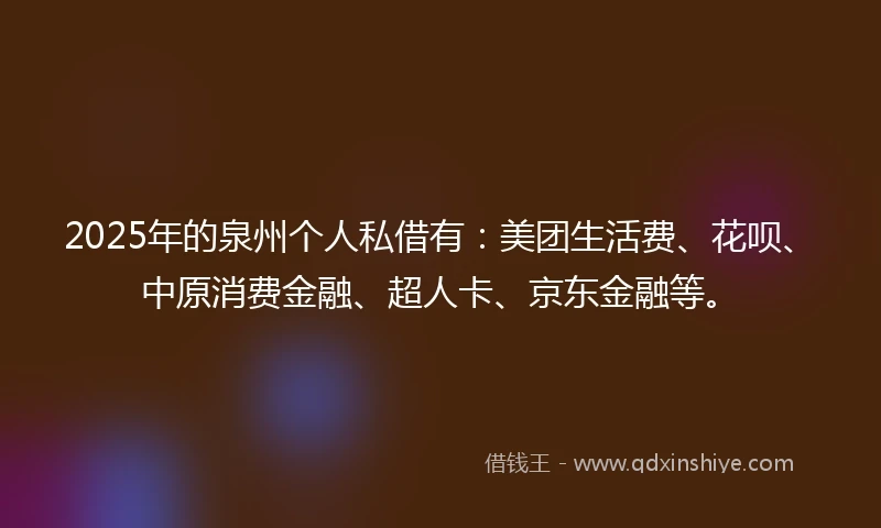 2025年的泉州个人私借有：美团生活费、花呗、中原消费金融、超人卡、京东金融等。