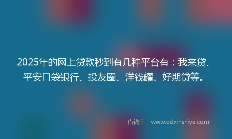 2025年的网上贷款秒到有几种平台有：我来贷、平安口袋银行、投友圈、洋钱罐、好期贷等。