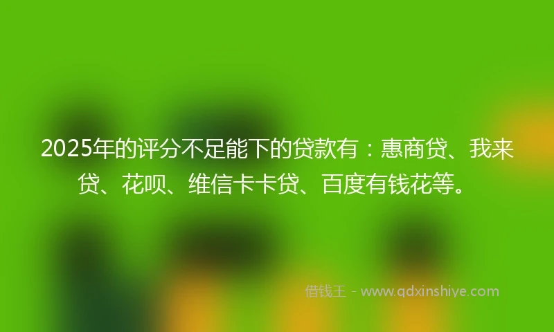 2025年的评分不足能下的贷款有：惠商贷、我来贷、花呗、维信卡卡贷、百度有钱花等。