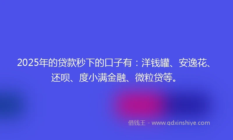 2025年的贷款秒下的口子有：洋钱罐、安逸花、还呗、度小满金融、微粒贷等。