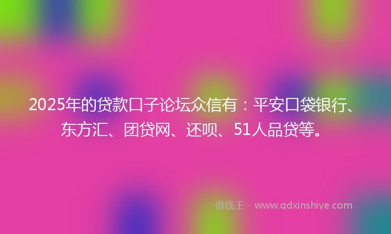 2025年的贷款口子论坛众信有:平安口袋银行、东方汇、团贷网、还呗、51人品贷等。