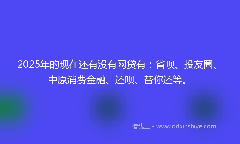2025年的现在还有没有网贷有：省呗、投友圈、中原消费金融、还呗、替你还等。