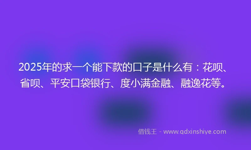 2025年的求一个能下款的口子是什么有：花呗、省呗、平安口袋银行、度小满金融、融逸花等。