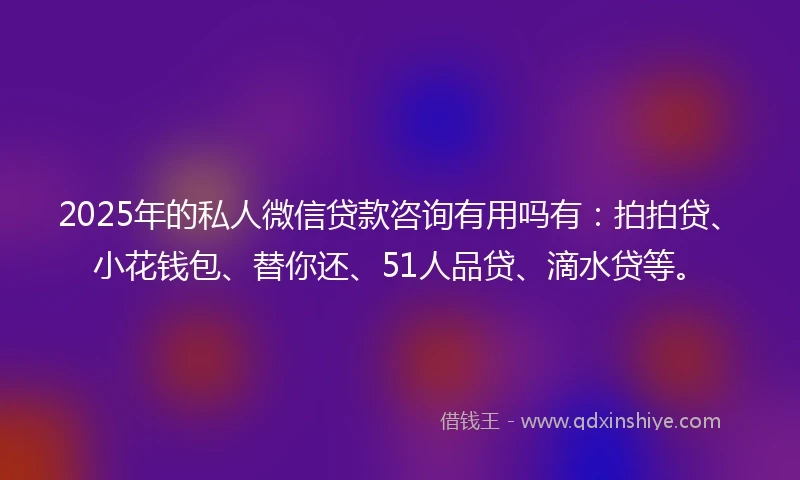 2025年的私人微信贷款咨询有用吗有：拍拍贷、小花钱包、替你还、51人品贷、滴水贷等。