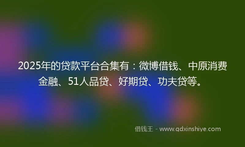 2025年的贷款平台合集有：微博借钱、中原消费金融、51人品贷、好期贷、功夫贷等。