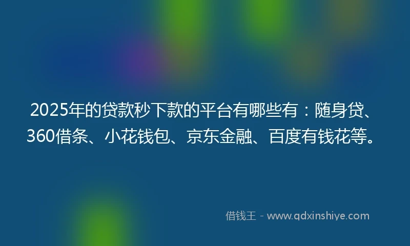2025年的贷款秒下款的平台有哪些有：随身贷、360借条、小花钱包、京东金融、百度有钱花等。