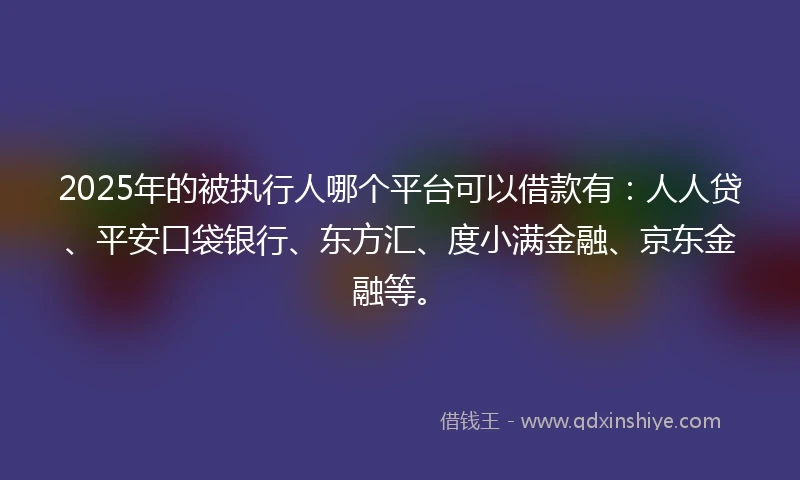2025年的被执行人哪个平台可以借款有:人人贷、平安口袋银行、东方汇、度小满金融、京东金融等。