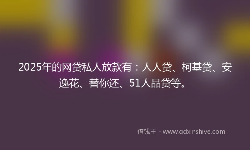 2025年的网贷私人放款有：人人贷、柯基贷、安逸花、替你还、51人品贷等。