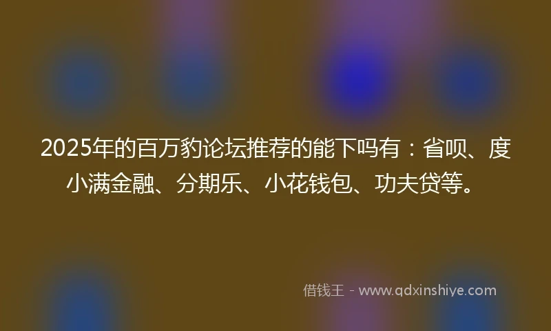 2025年的百万豹论坛推荐的能下吗有：省呗、度小满金融、分期乐、小花钱包、功夫贷等。