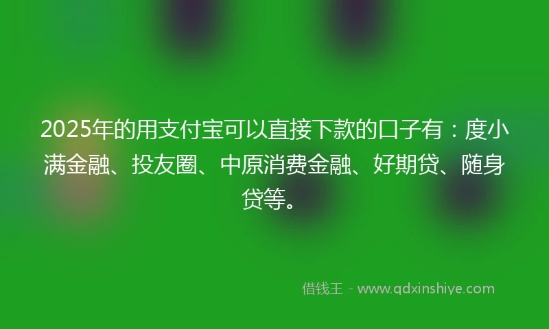 2025年的用支付宝可以直接下款的口子有：度小满金融、投友圈、中原消费金融、好期贷、随身贷等。