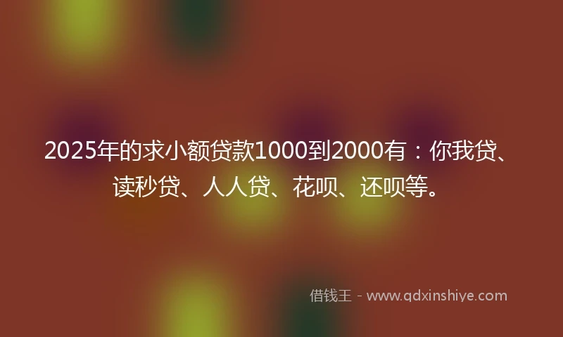 2025年的求小额贷款1000到2000有：你我贷、读秒贷、人人贷、花呗、还呗等。
