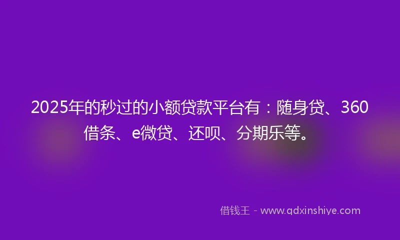 2025年的秒过的小额贷款平台有：随身贷、360借条、e微贷、还呗、分期乐等。