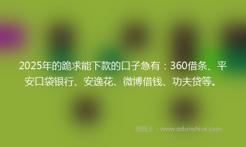 2025年的跪求能下款的口子急有：360借条、平安口袋银行、安逸花、微博借钱、功夫贷等。