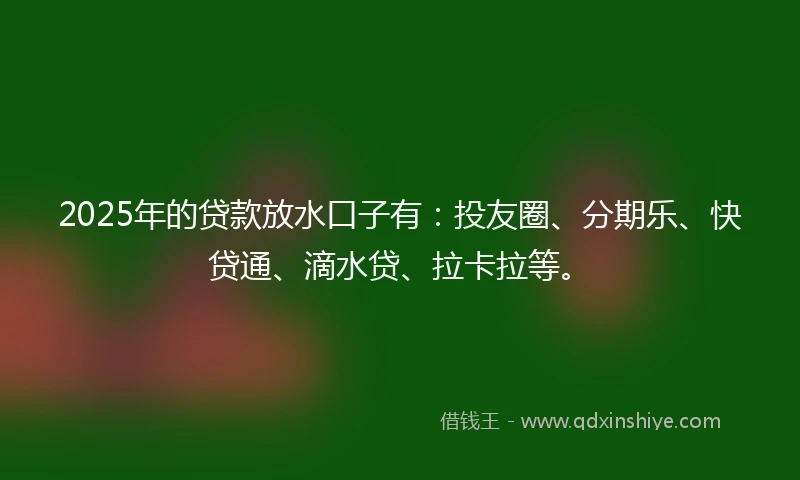 2025年的贷款放水口子有:投友圈、分期乐、快贷通、滴水贷、拉卡拉等。