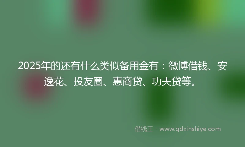 2025年的还有什么类似备用金有：微博借钱、安逸花、投友圈、惠商贷、功夫贷等。