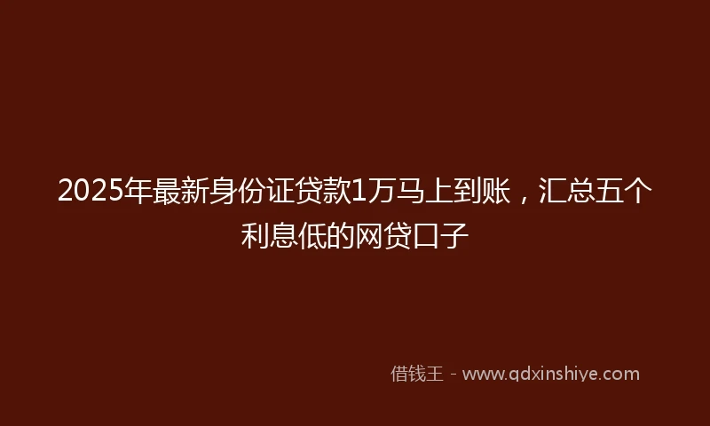2025年最新身份证贷款1万马上到账，汇总五个利息低的网贷口子