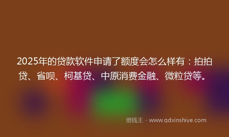 2025年的贷款软件申请了额度会怎么样有：拍拍贷、省呗、柯基贷、中原消费金融、微粒贷等。