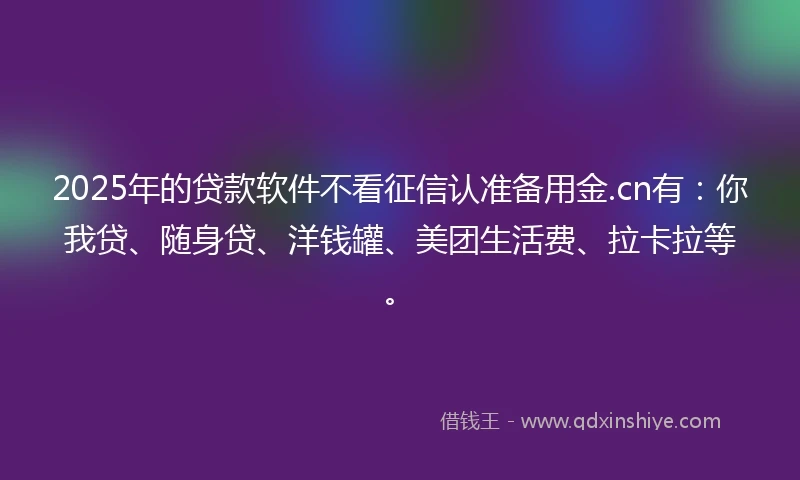 2025年的贷款软件不看征信认准备用金.cn有：你我贷、随身贷、洋钱罐、美团生活费、拉卡拉等。