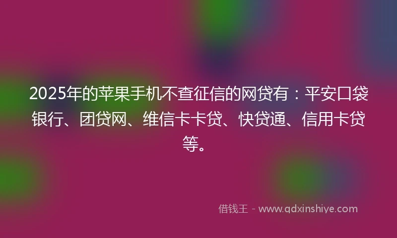 2025年的苹果手机不查征信的网贷有:平安口袋银行、团贷网、维信卡卡贷、快贷通、信用卡贷等。