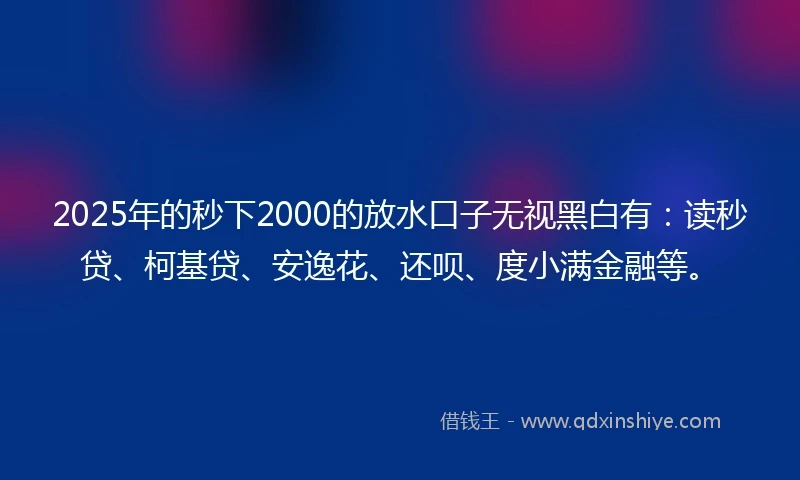 2025年的秒下2000的放水口子无视黑白有：读秒贷、柯基贷、安逸花、还呗、度小满金融等。