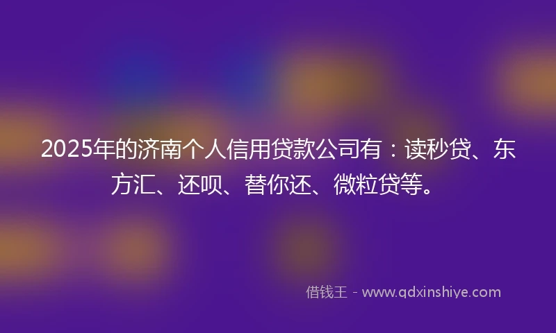 2025年的济南个人信用贷款公司有：读秒贷、东方汇、还呗、替你还、微粒贷等。